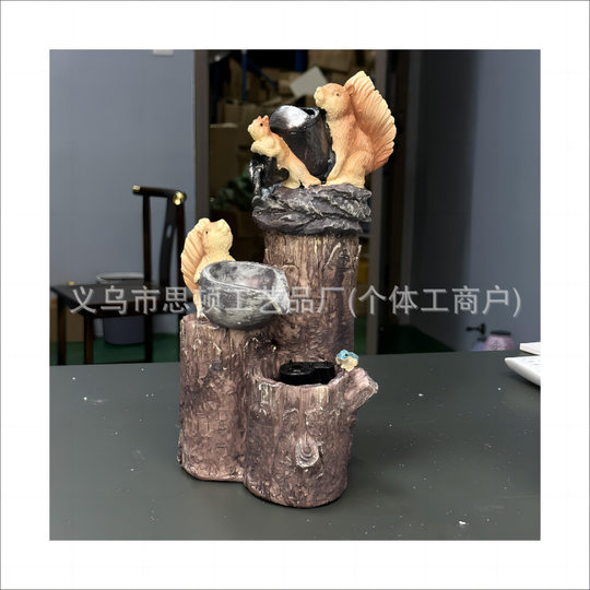 Cross-border squirrel duck flowing water solar energy garden ornaments resin decorations duck flowing water design pastoral