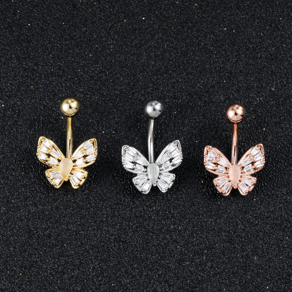 Butterfly Belly Button Ring Zirconia Navel Piercing Jewellery_voghion.com