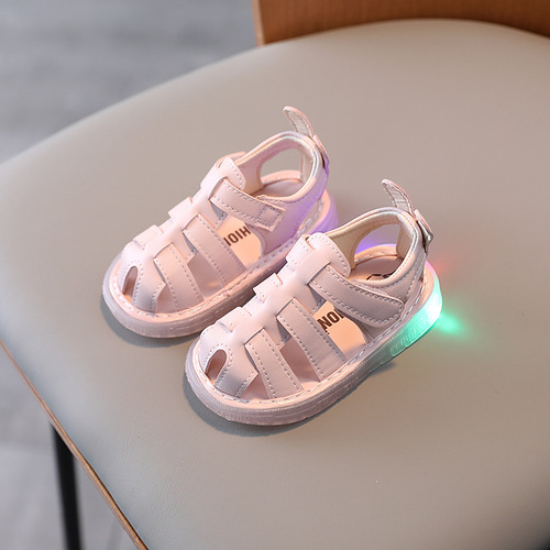 Baby Baotou Sandals Korean Style Solid Color Flash Shoes  Summer New Beach Shoes Girls Toddler Shoes Soft Bottom Wholesale