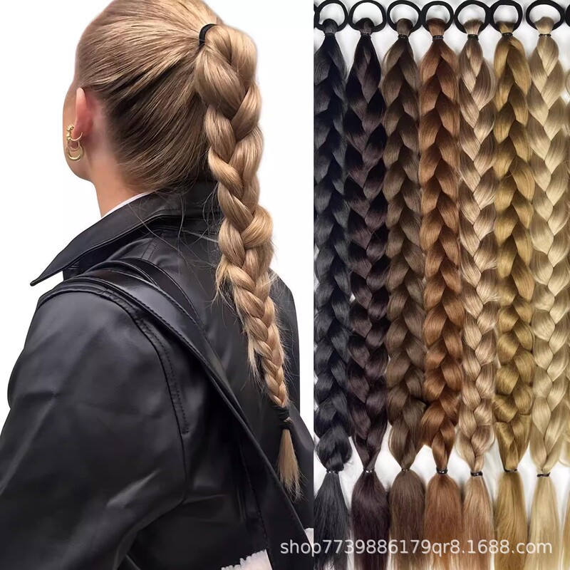 European and American Women's Synthetic Long Hair Braided Ponytail Fashion Natural Long Hair Tie Wig Braided High Ponytail