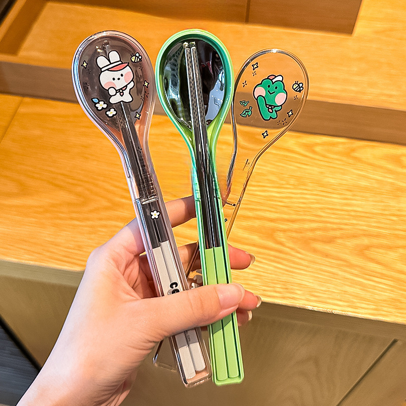 ステンレス箸とスプーンセット 小学生用テーブルスプーン 携帯用食器収納ボックス 1人1本箸 仕事用新スタイル|undefined