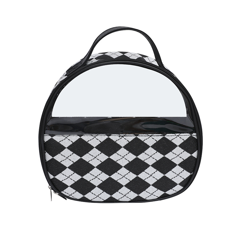Bolsa de cosméticos estilo 2025, bolsa de cosméticos a cuadros, serie blanco y negro, bolsa de almacenamiento impermeable.