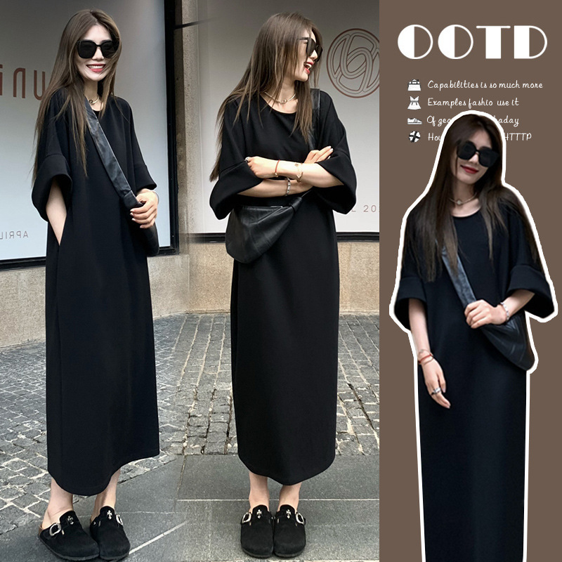 in stock ~ pregnant women summer clothing Korean version of loose paper people lazy wind air cotton casual long dress