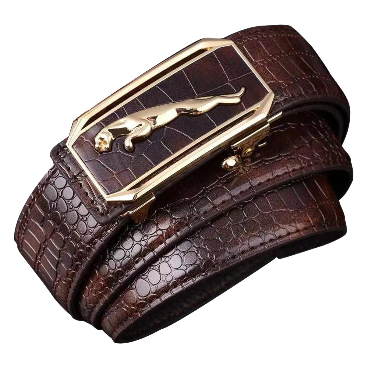 Nuevo cinturón de los hombres patrón de cocodrilo cuero genuino hebilla automática sin dientes todo partido cinturón de los hombres jóvenes y de mediana edad casual pantalones de negocios cinturón