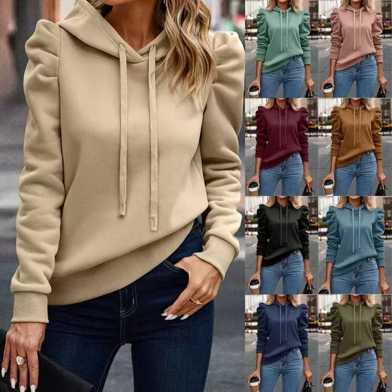 2025 European and American Amazon Cross-Border Autumn and Winter New Fashion Lapel Hooded Pure Color Long-Sleeved Casual t Women's Sweatshirt