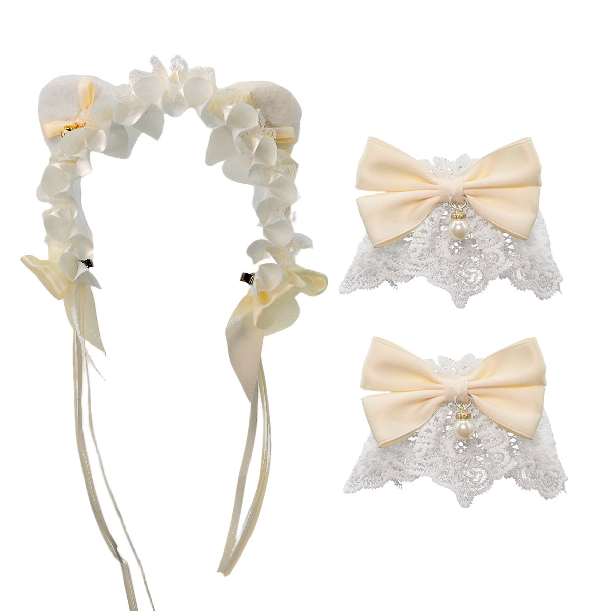 Lolita orejas de gato adornamiento de cabello arco campana de encaje borde clip de cabello banda de malla pulsera de hilo orejas de animales correa de cabello