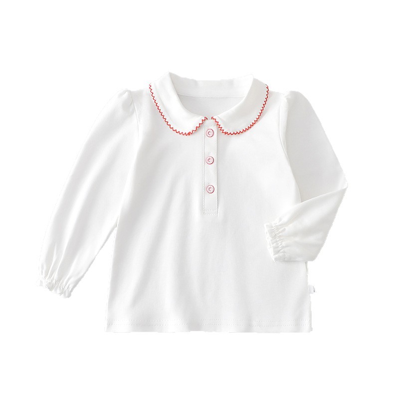 Niños primavera y otoño polo de color sólido con solapa estilo universitario algodón blanco camisa de niños niñas camisa de manga larga