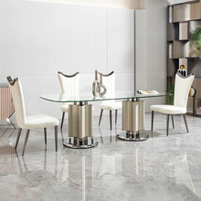 现代玻璃餐桌套装高级酒店高端餐厅长方形饭桌不锈钢餐桌椅一套