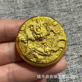 仿古大清乾隆年制金锭金饼龙金饼圆锭影视摆件工艺品收藏