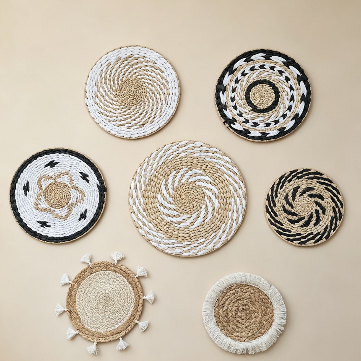 Amazon nuevo tejido de paja artesanal pared bohemia combinación de pared casa vivienda decoración de pared en stock