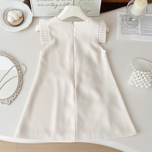 Summer 2025 Loose-Sleeveless Dress for Girls - Korean Style, Chic and Stylish with 3D Petal Pleated Satin Backless Dress