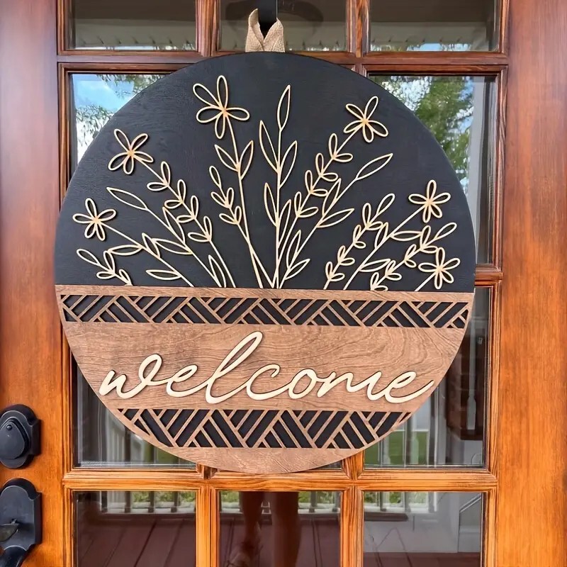 Cross-border explosion antique 3D flower design front door welcome sign wood carving home decoration sign multi-functional door listing Cross-border explosion antique 3D flower design front door welcome sign wood carving home decoration sign multi-functional door listing