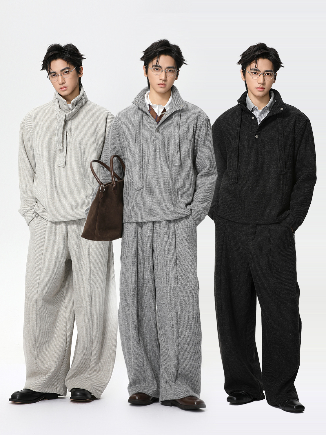 MTLCLOTHES Hombres| Perezoso simple 470g peso relajado conjunto casual de punto de color sólido