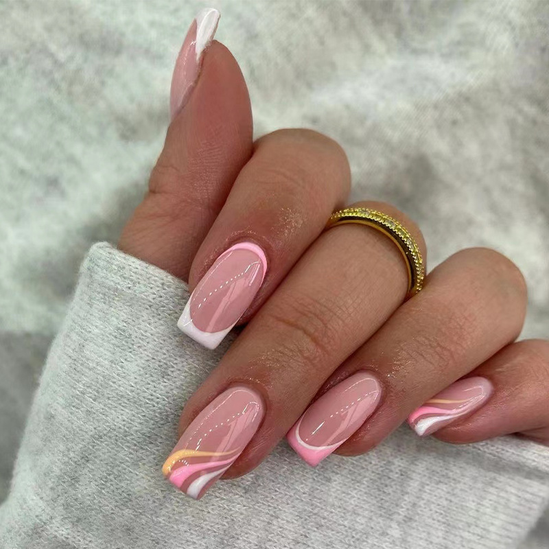 Wearable nail patches pink and white con...