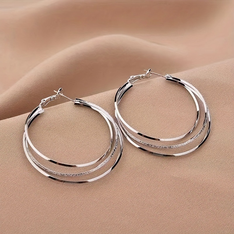 Eco-Friendly Cross-Border Hot-Selling European and American Style Double Ear Hole Plain Hoop Three-Layer Circle Ear Clip Earrings Versatile Fashion Personality Simple Design