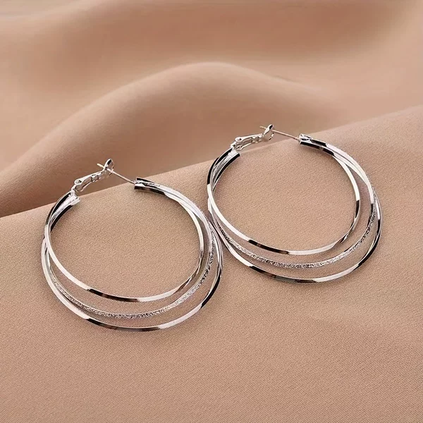 Eco-Friendly Cross-Border Hot-Selling European and American Style Double Ear Hole Plain Hoop Three-Layer Circle Ear Clip Earrings Versatile Fashion Personality Simple Design