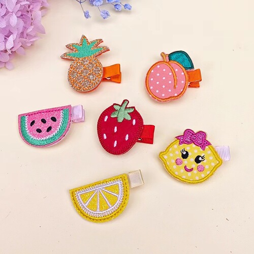 Lemon pineapple watermelon fruit embroidery hair clip 70532 baby hair clip full cloth children's cute hair clip