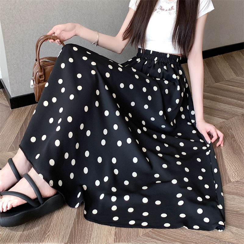 Real shot 2025 spring and summer new elastic waist large swing skirt classic all-match Korean printed long skirt skirt