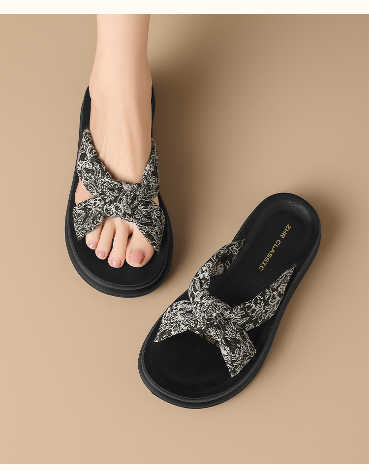 Dép sandal nữ quai chữ V đế dày phong cách hoa văn nổi — QE60 mét trắng chi tiết 19