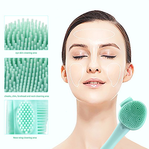 Silicone face brush清洁面膜刷logo 手持双面软毛矽膠洗臉刷