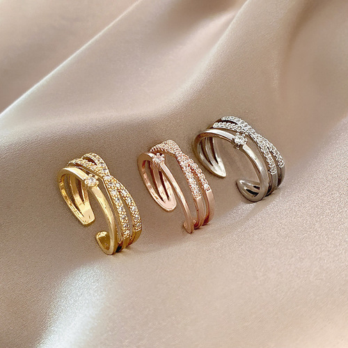 Ins Internet celebrity's same style inlaid with zircon super flash cross ring women's niche simple high-end design open index finger ring