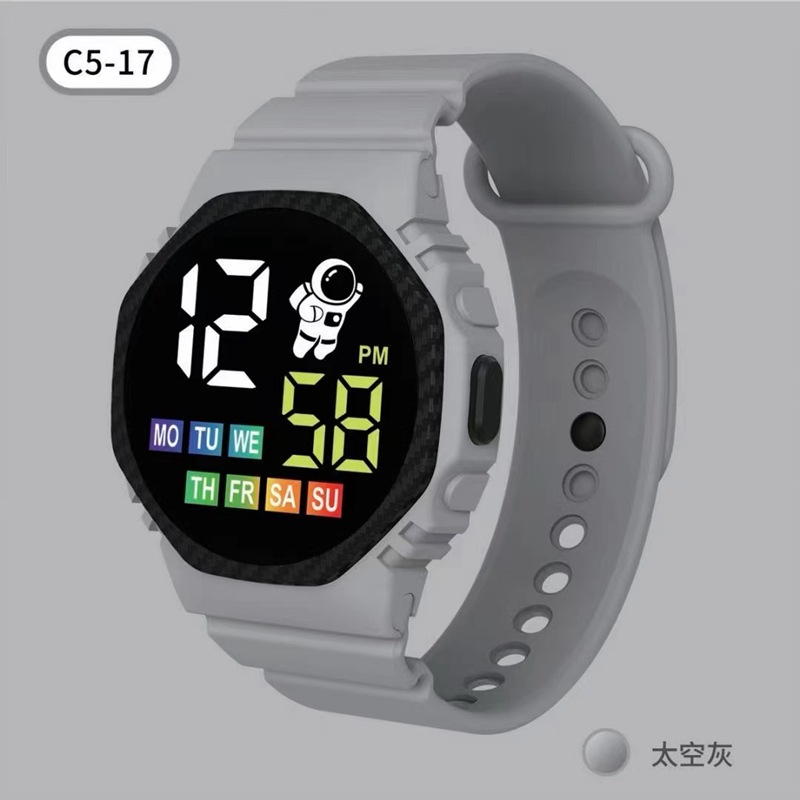 En stock nuevo C5-17 astronauta con semana ins Wind Net rojo de dibujos animados niños deportes LED reloj electrónico