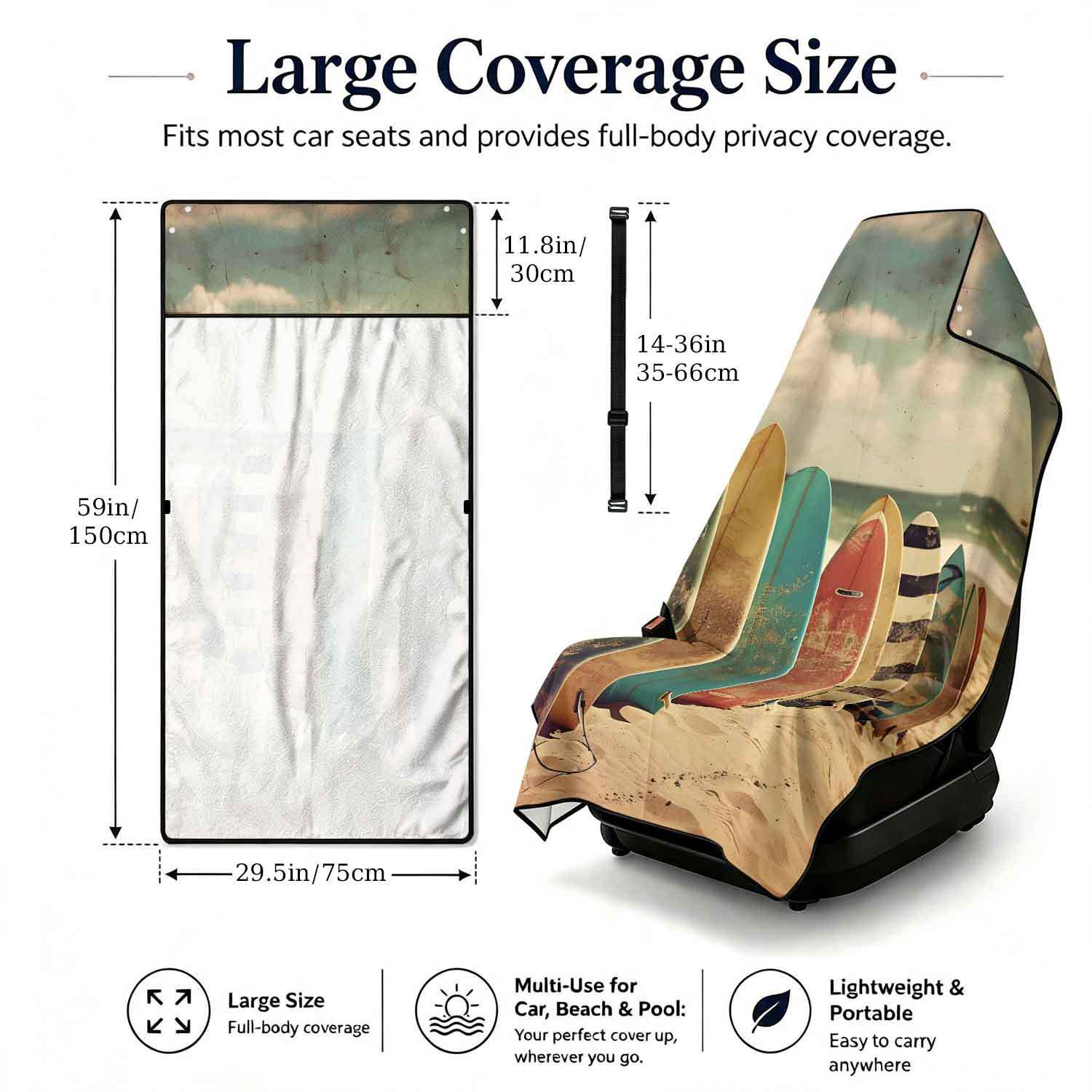 Printed bath towel and car seat cover 2-in-1, ultra-fine fiber outdoor beach and car dual-use universal seat cushion