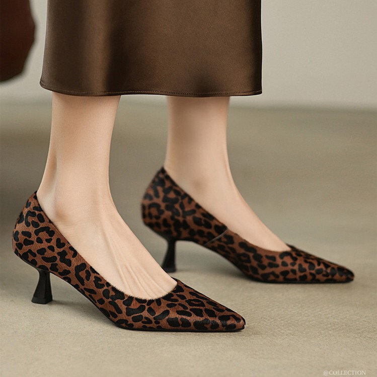 Small Size 31 Summer Solid Color plus size Leopard Print Women's Pointed Shallow Mule Thin Heel Sandals Elegant Pointed Single-layer Shoes