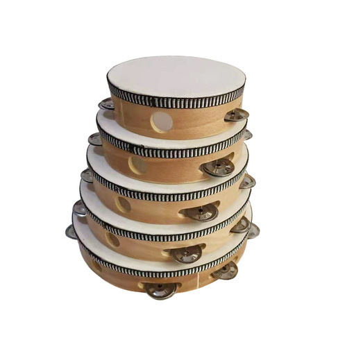 Tambourine Orff percussion instrument 4.6.7.8.9.10 inch children's accompaniment instrument beech wood imitation sheepskin tambourine