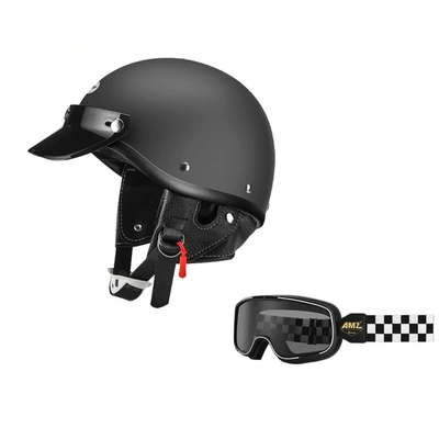 Motosiklet dəbilqələri | Pedal Half Helmet Summer 3C - xs-matt-black-black-and-white-checkered-goggles-free-shipping-by-sf-express