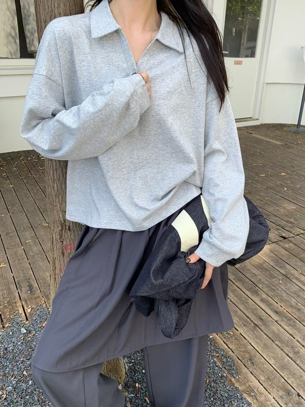 Polo领卫衣女秋季薄款2025新款宽松显瘦百搭韩版学院风针织衫上衣|undefined