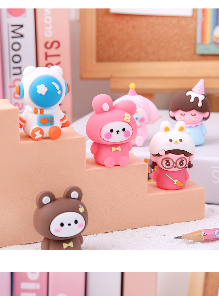 Stainless Steel, Rubber Material Cartoon Pattern Cute Style Creative Student Cartoon Pencil Sharpener Three-dimensional Doll Modeling Pencil Sharpener Silicone Mini Cartoon Pencil Shapper Wholesale