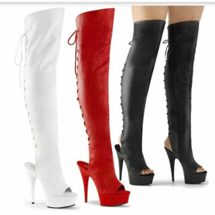 Botas de Fiesta de Tacón de Aguja de 15 cm con Punta Redonda, Botas de Verano con Tacón de Aguja Adhesivo, Hechas a Medida, Color Blanco Sólido, Talla Única, Tacón Ultra Alto image 6