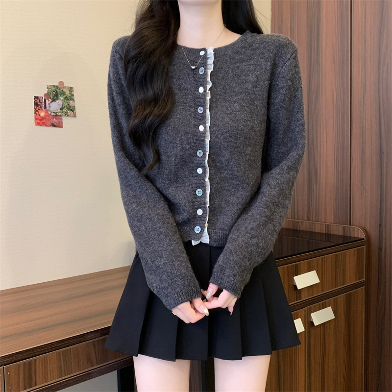 Cárdigan de punto con diseño de costura de encaje coreano 2025 primavera y otoño nuevo estilo suave y ceroso pequeño suéter abrigo mujer image 8