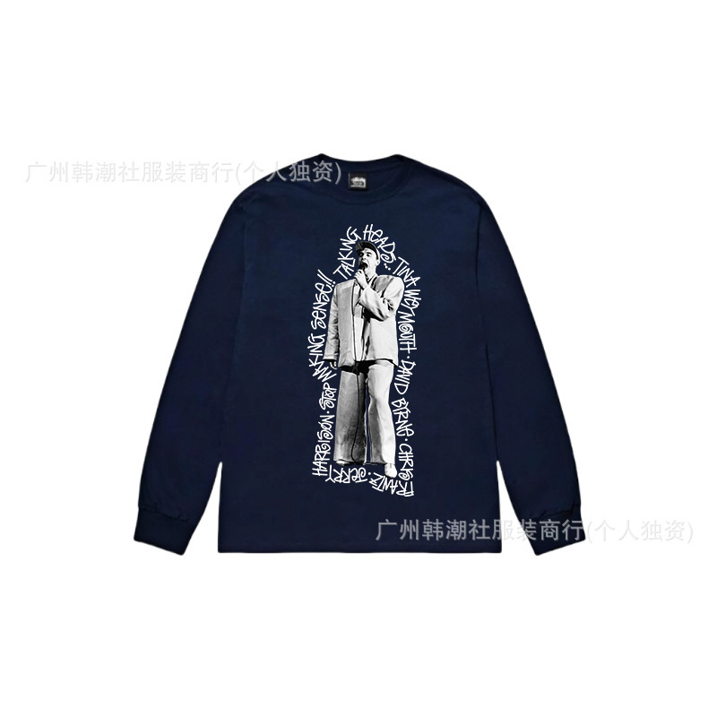 25S跨境斯图西长袖印花t恤美式潮牌STUSSY圆筒布休闲宽松男女同款|undefined