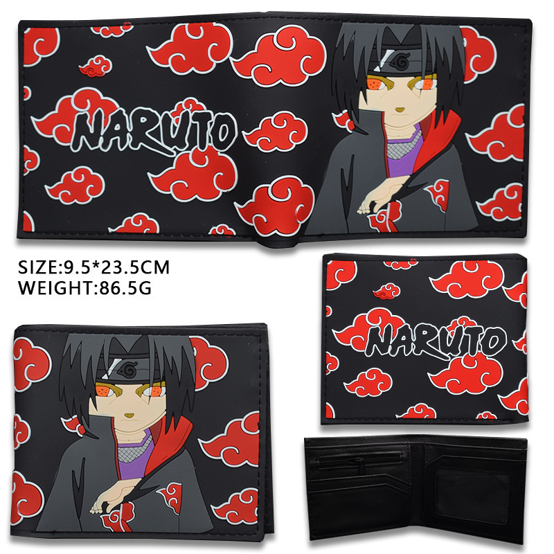 Naruto periferia billetera, Naruto Sasuke, cuatro generaciones de billetera roja, billetera corta, monedero de cambio de piel PU.