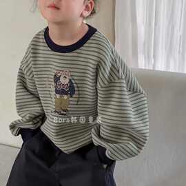 2025卡通卫衣新款韩版儿童春秋男童条纹长袖上衣宝宝洋气休闲