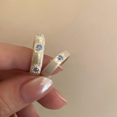 Haitan Blue Crosshatched Zirconia Ring for Women - Unique Design Couple's Ring - Index Finger Ring - Light Luxury High-End Style Ring