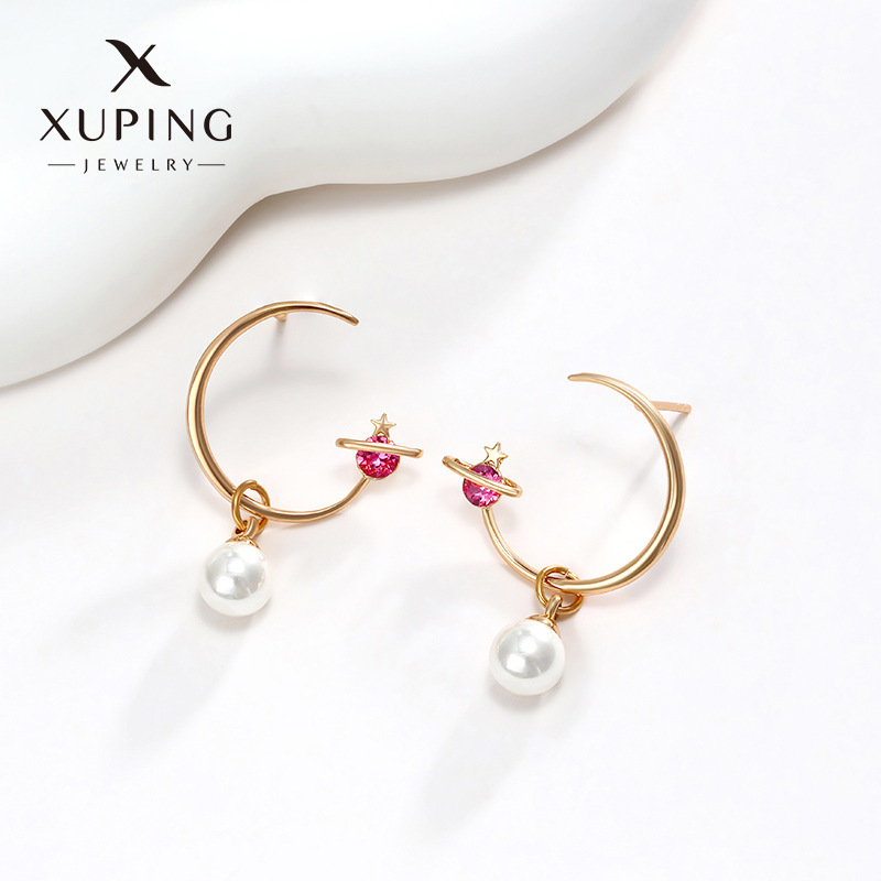 Pendientes de Aleación Xuping con Baño de Oro de 18k y Circonita Individual, Diseño Gráfico y Personalizado, Accesorios de Moda para Orejas, Venta al por Mayor