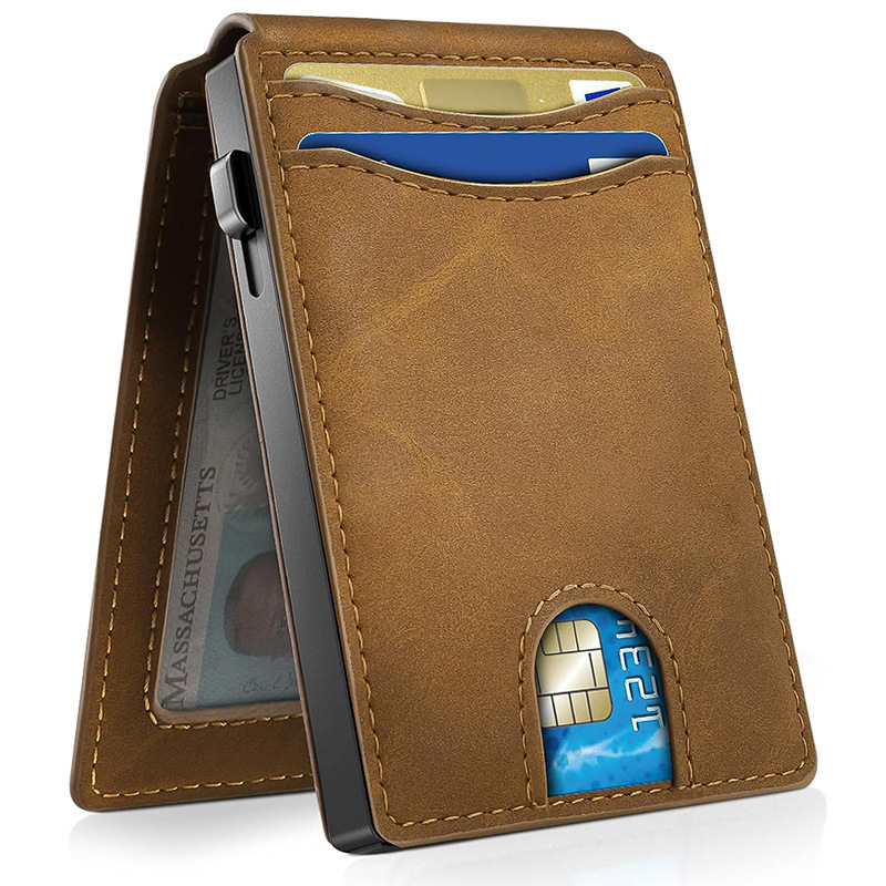 Nuevo metal transfronterizo magsafe bolso de tarjetas de fibra de carbono cartera de cuero al por mayor Apple móvil bolso de cambio de piel