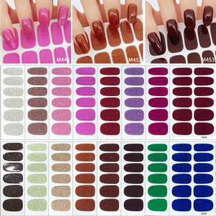 Meizi cross-border supply of 16 pure flash nail stickers factory spot wholesale single color with adhesive nail stickers full paste
