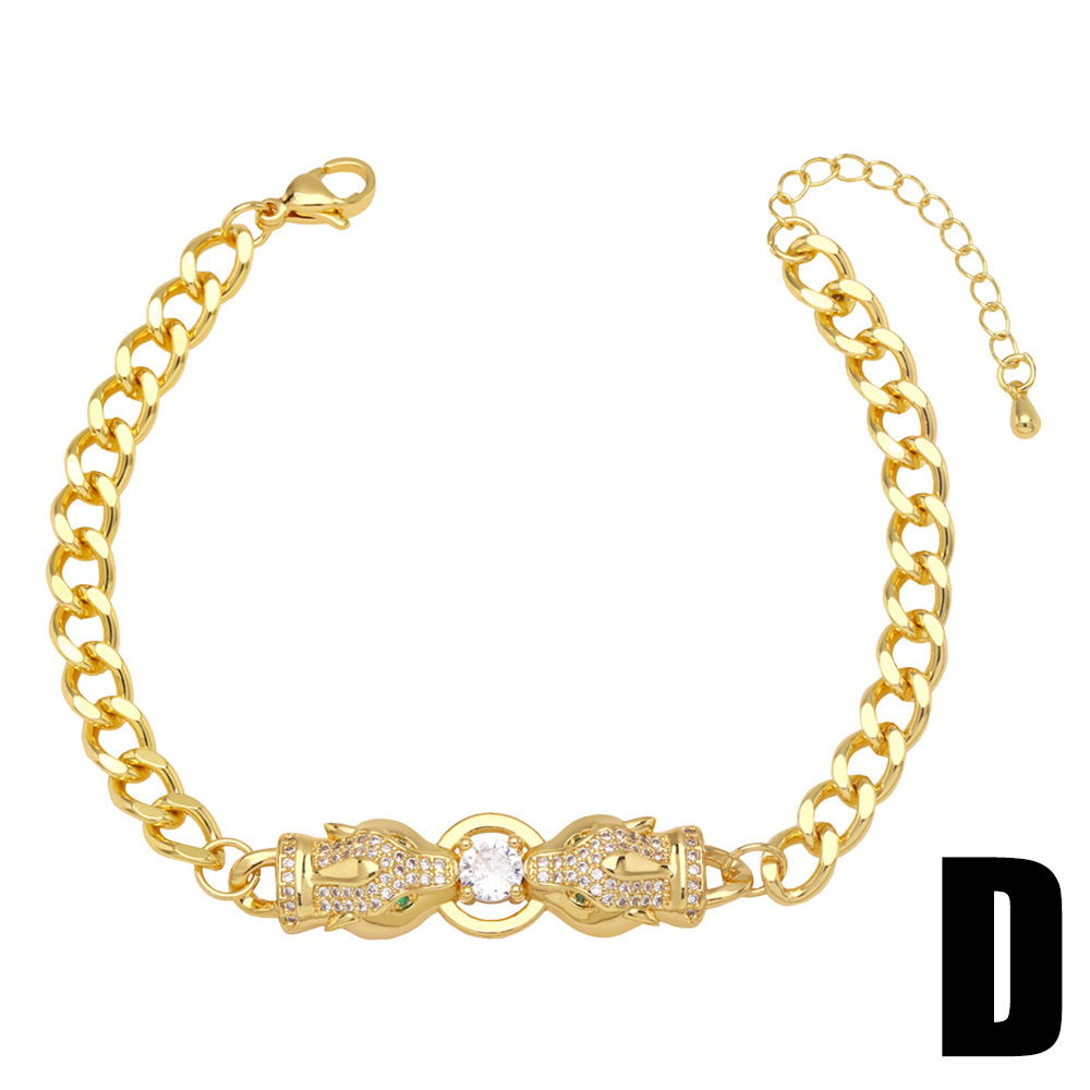 Fashion Leopard Head Copper Bracelets Gold Plated Inlay Zircon Copper Bracelets