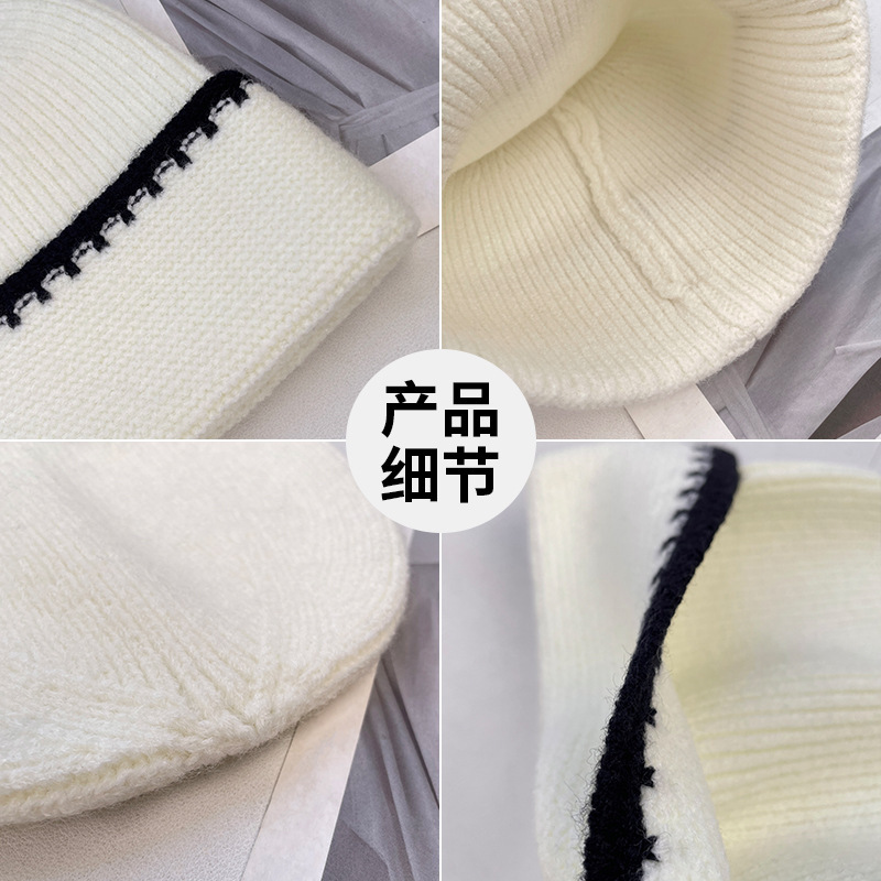 韩系简约百搭撞色针织帽子女秋冬季保暖护耳毛线帽显脸小包头冷帽|undefined