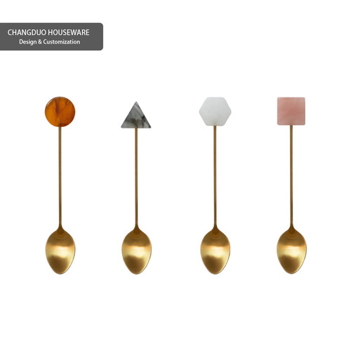 Small spoon-304 stainless steel coffee stirring dessert spoon gray pink white brown beauty spoon small medicine spoon internet celebrity live broadcast