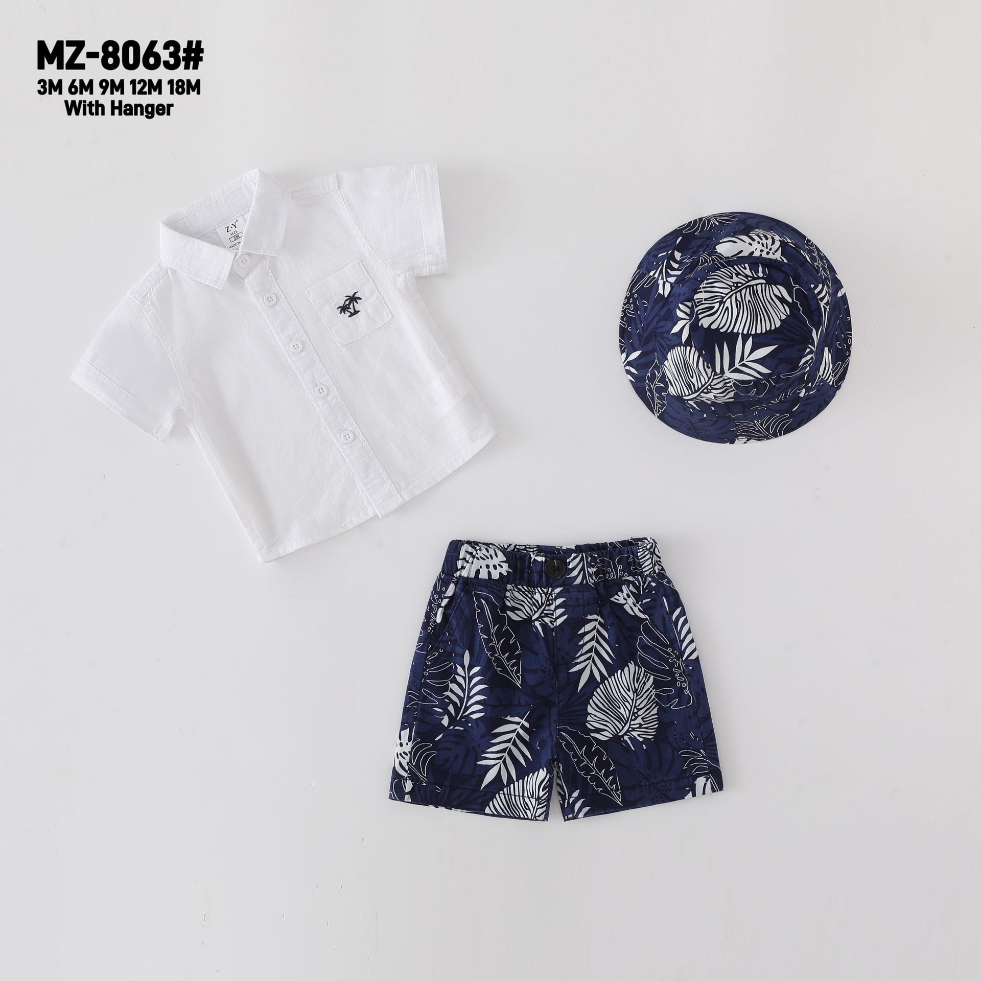 外贸套装婴童3M-18M新款3件套夏季衬衫+短裤+帽子宝宝套装XZ121
