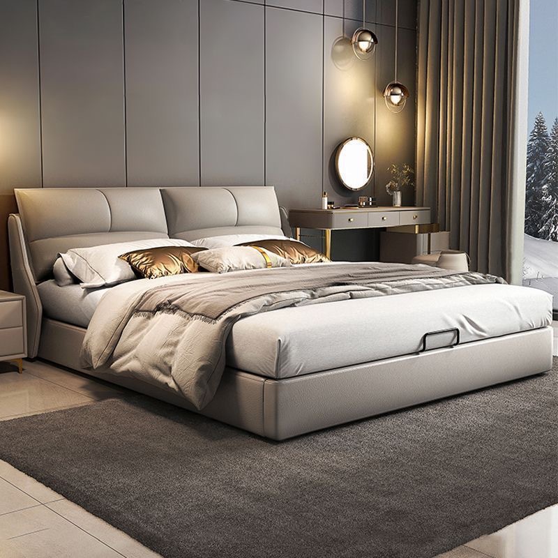 Cama de cuero moderna y simple de lujo ligera, cama de dormitorio principal de 1.8m, cama doble de 1.5m, cama de almacenamiento queen.