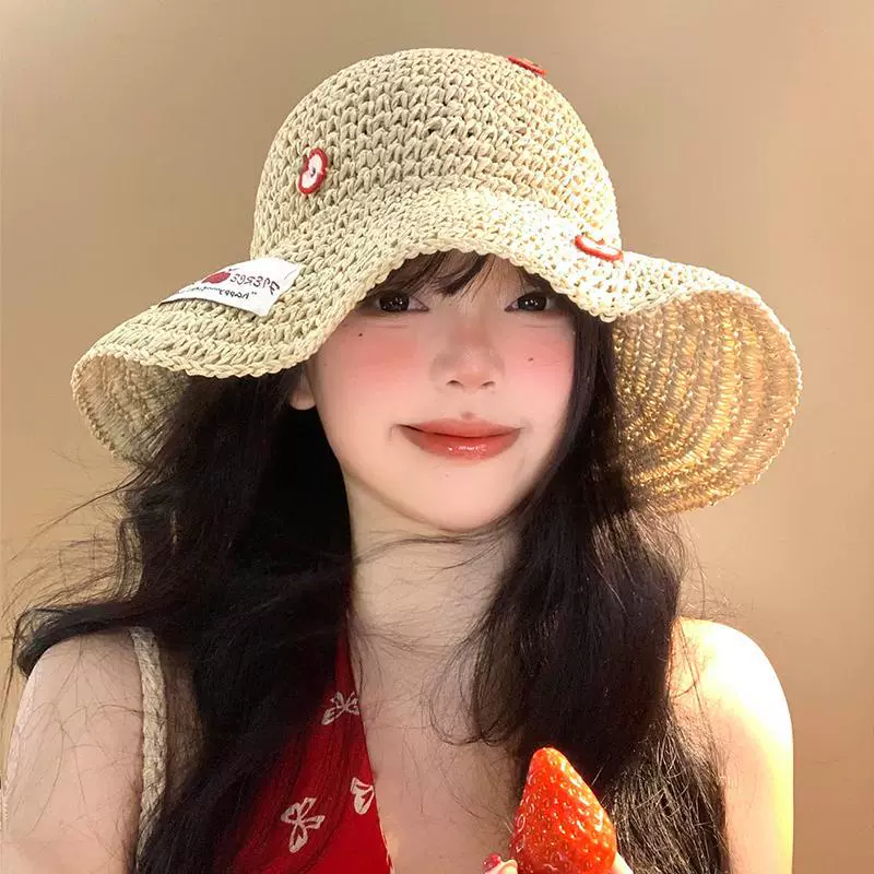 Соломенная летняя шляпа с солнечной защитой Apple Summer Beach Straw Hat, пляжный стиль, светлый оттенок или цветной, стандартная посадка