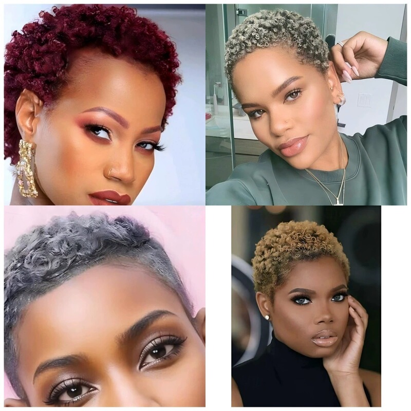 temu new african wig fashion ladies small curly short hair fluffy realistic short curly hair headgear gold gray wine red
