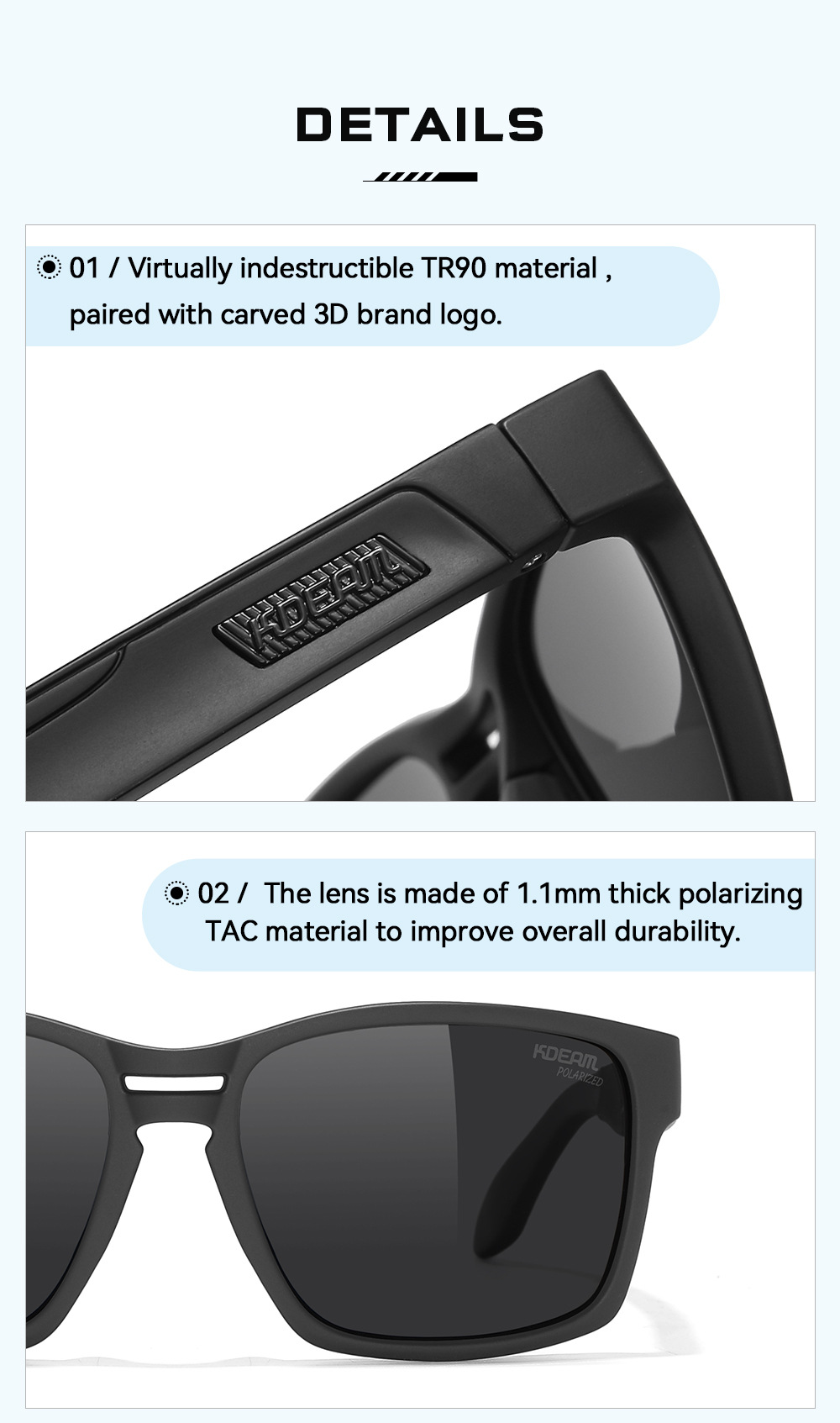 KDEAM Polarisierte Sonnenbrille TR90 Outdoor-Sportbrille UV-Schutz KD0736
