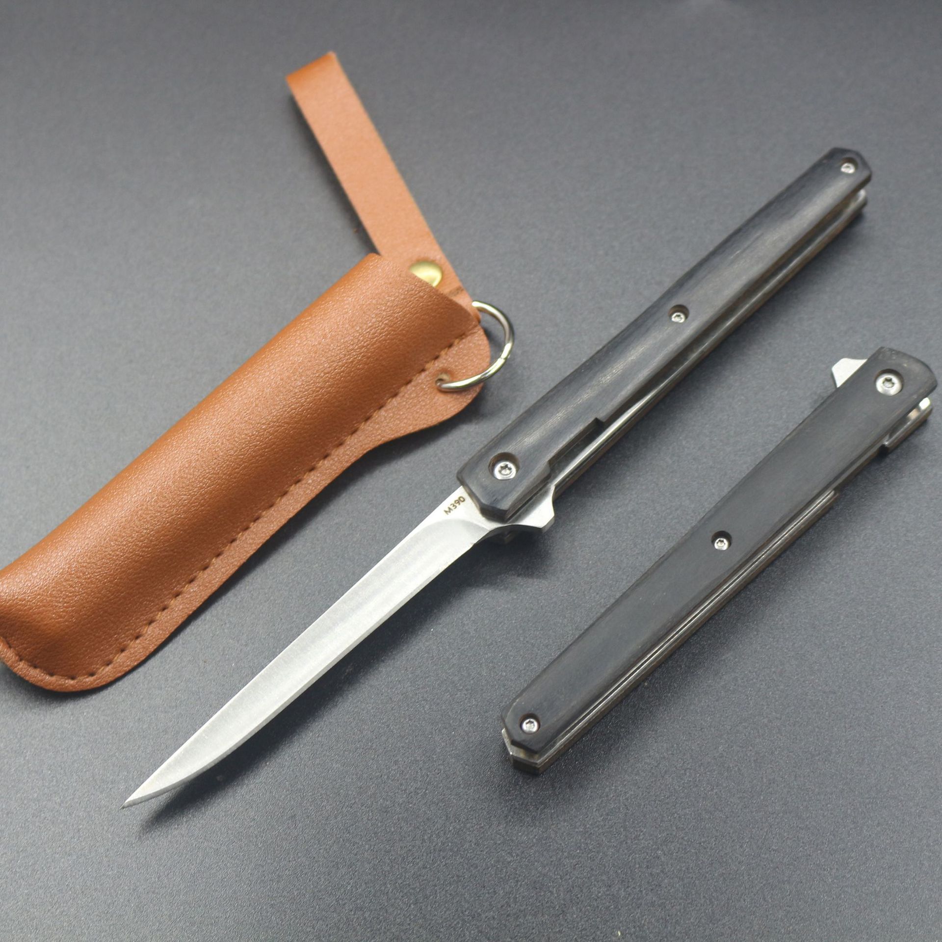 Fábrica al por mayor de alta dureza al aire libre magia pluma cuchillo m390 sándalo cuchillo portátil bolsillo mini cuchillo de fruta